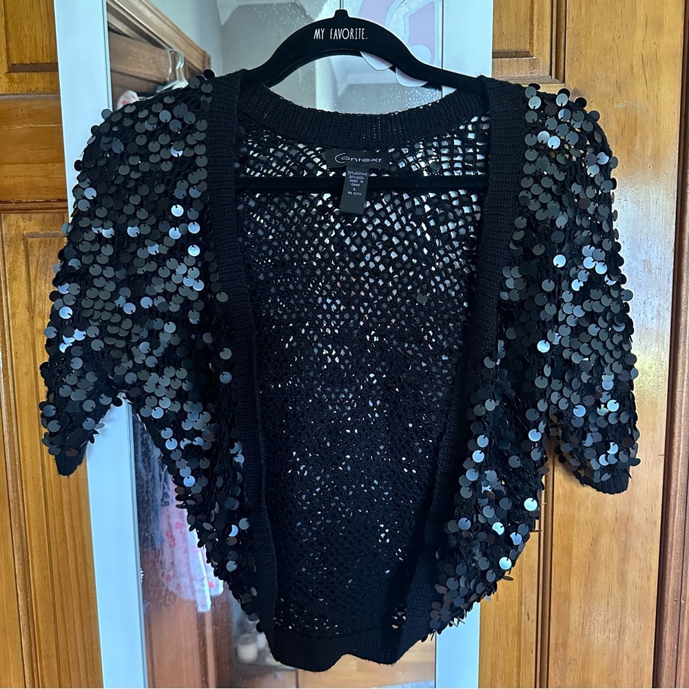 Y2K Black Sequin Short Sleeve Shrug